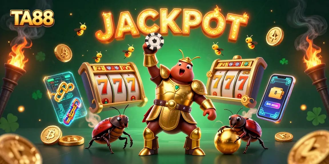 TA88 engages players with a vibrant 3D scene of a gladiator beetle winning and celebrating in an online casino.