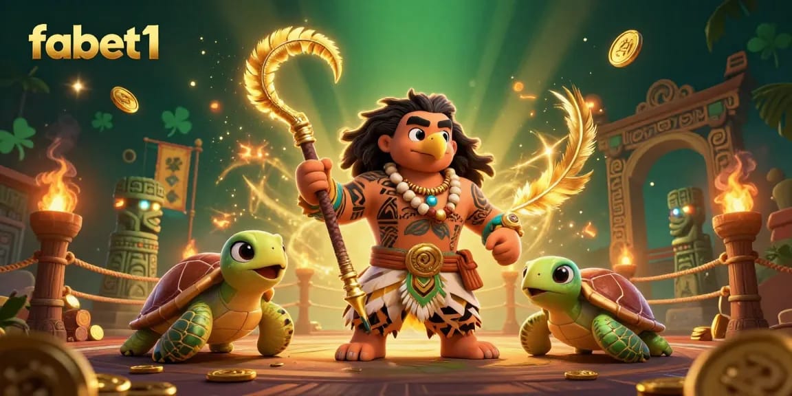 Experience fabet1's thrilling gameplay with a vibrant illustration featuring a demigod hawk and a moana-style turtle.