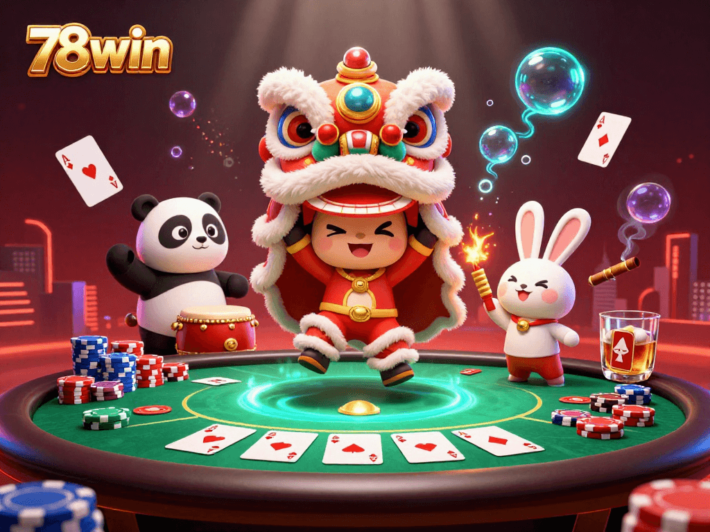 Experience the excitement of 78win, enriched by vibrant characters amid captivating casino elements.