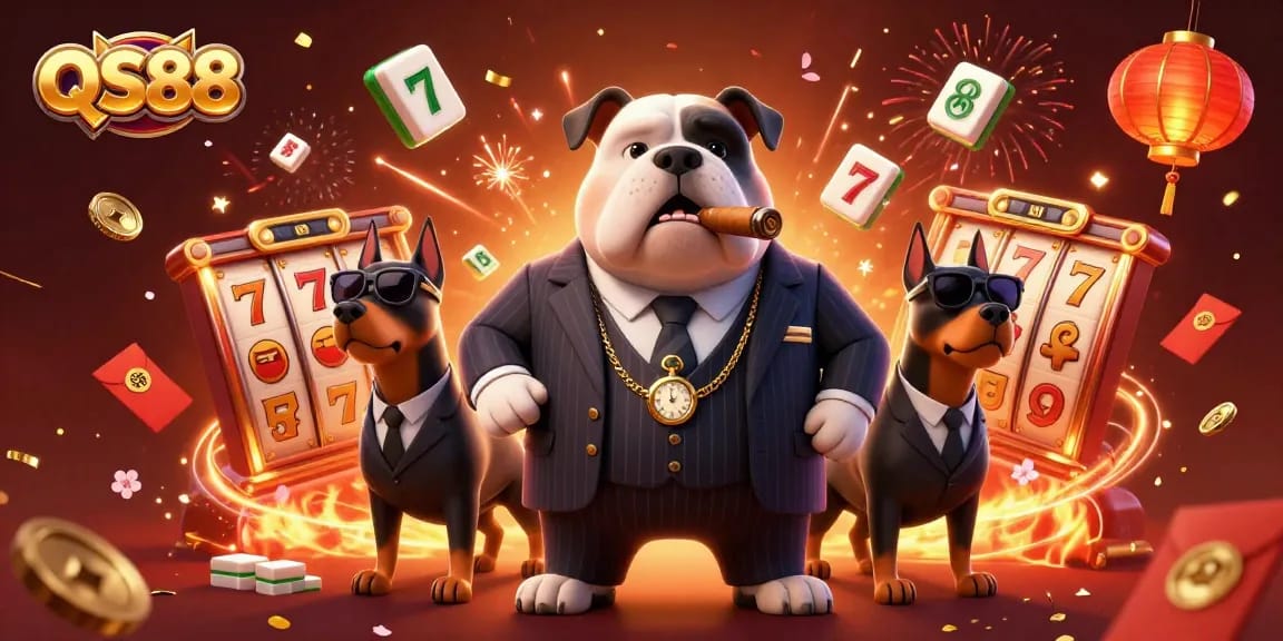 Experience thrilling moments at QS88 casino with a cartoon mafia boss surrounded by exciting gaming elements.