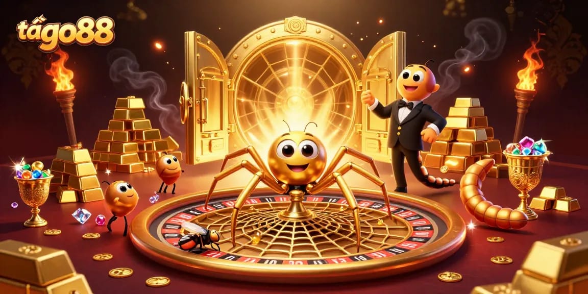 Spin the wheels and place bets with tải go88 in a vibrant, treasure-filled casino illustration.
