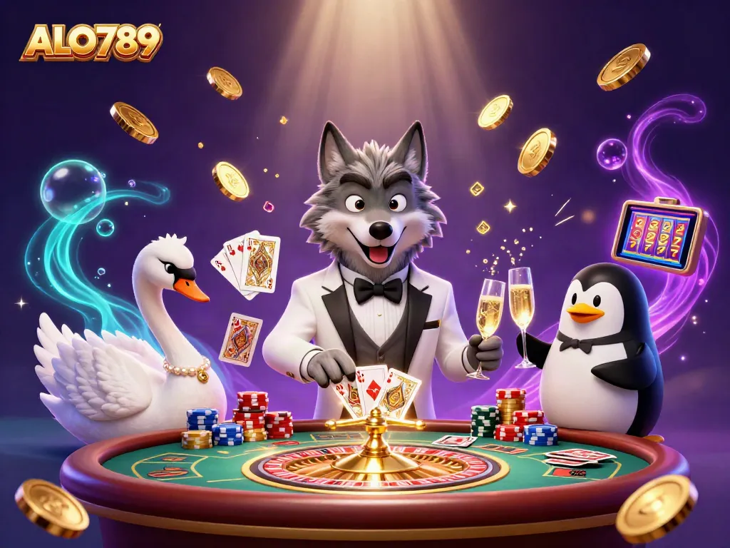 Experience ALO789’s vibrant 3D casino scene with characters and dynamic gambling elements.