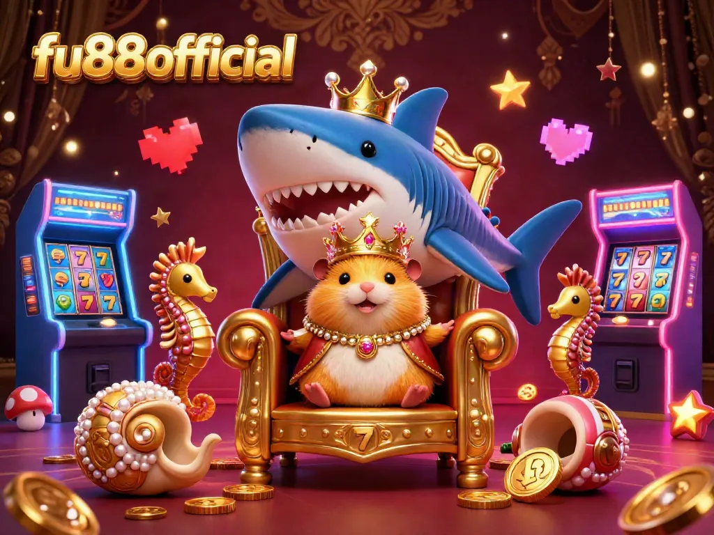 fu88offical showcases a vibrant 3D casino scene with a hamster king and gaming elements for epic wins.