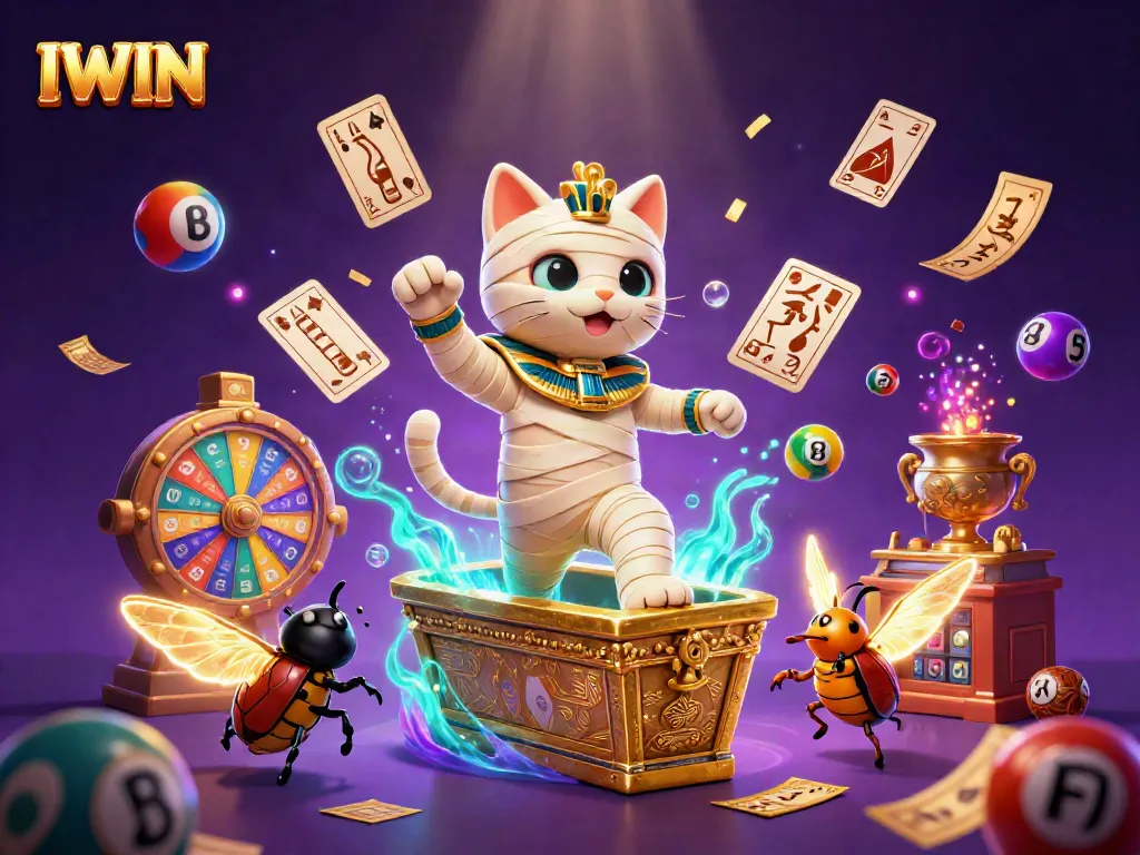 IWIN offers an engaging gaming experience with unique characters and lottery excitement in a vibrant casino setting.