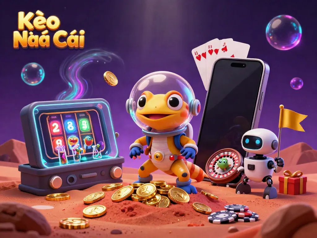 Experience thrilling Kèo Nhà Cái gaming excitement with a Martian gecko in a cosmic casino.