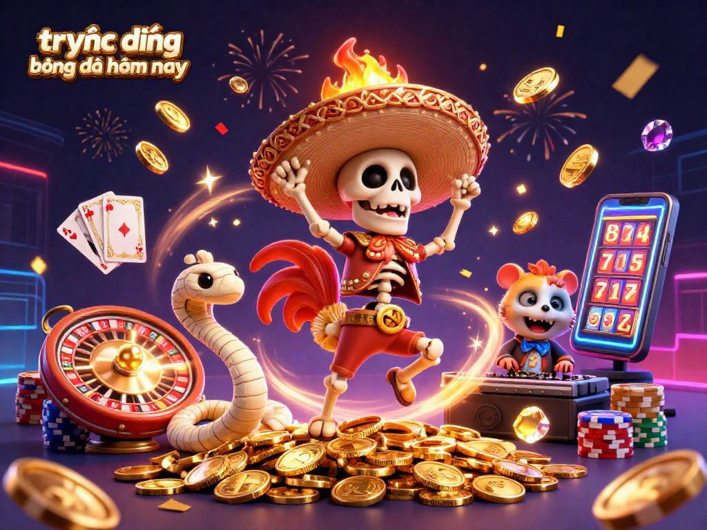 Engage with trực tiếp bóng đá hôm nay featuring dynamic characters in a vibrant casino scene.