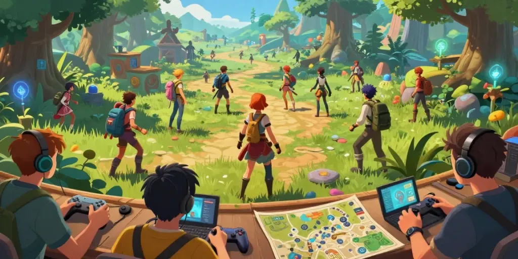 Players exploring the vibrant rokok88 gaming world, immersed in adventure and discovery.