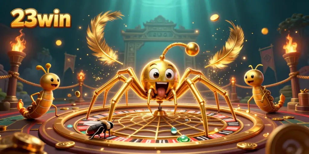 Place bets confidently with 23win in this vibrant casino scene featuring dynamic game elements.