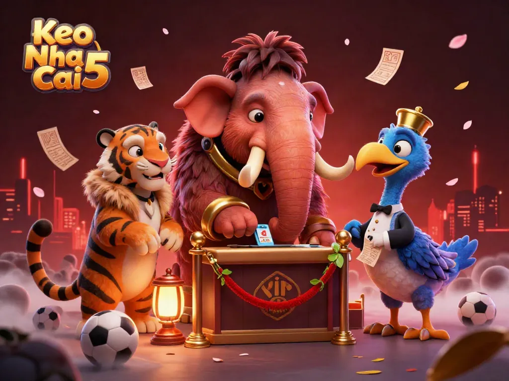 Engage with Keo Nha Cai 5 at a vibrant casino scene featuring unique characters amidst dynamic betting elements.