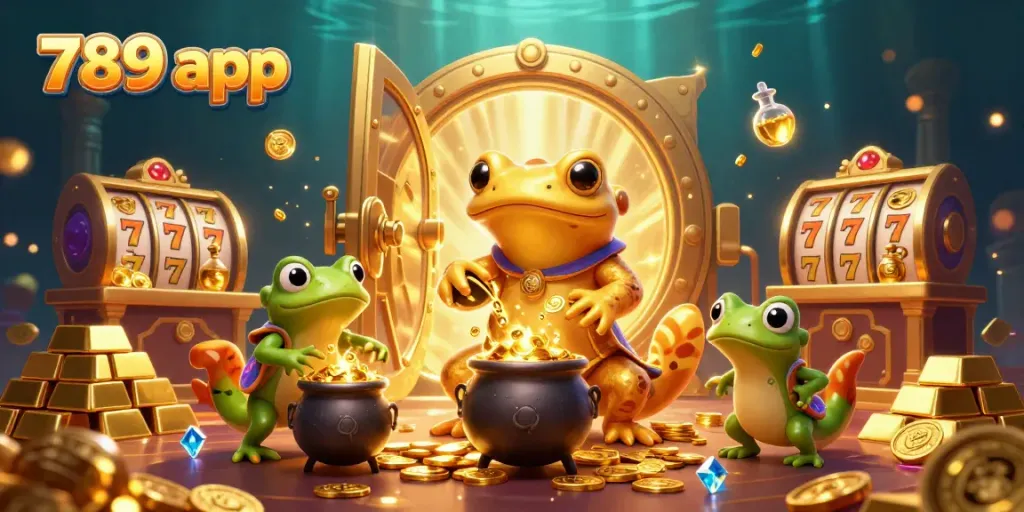 Experience the thrill with the 789 app in a vibrant casino scene featuring gold and gems.