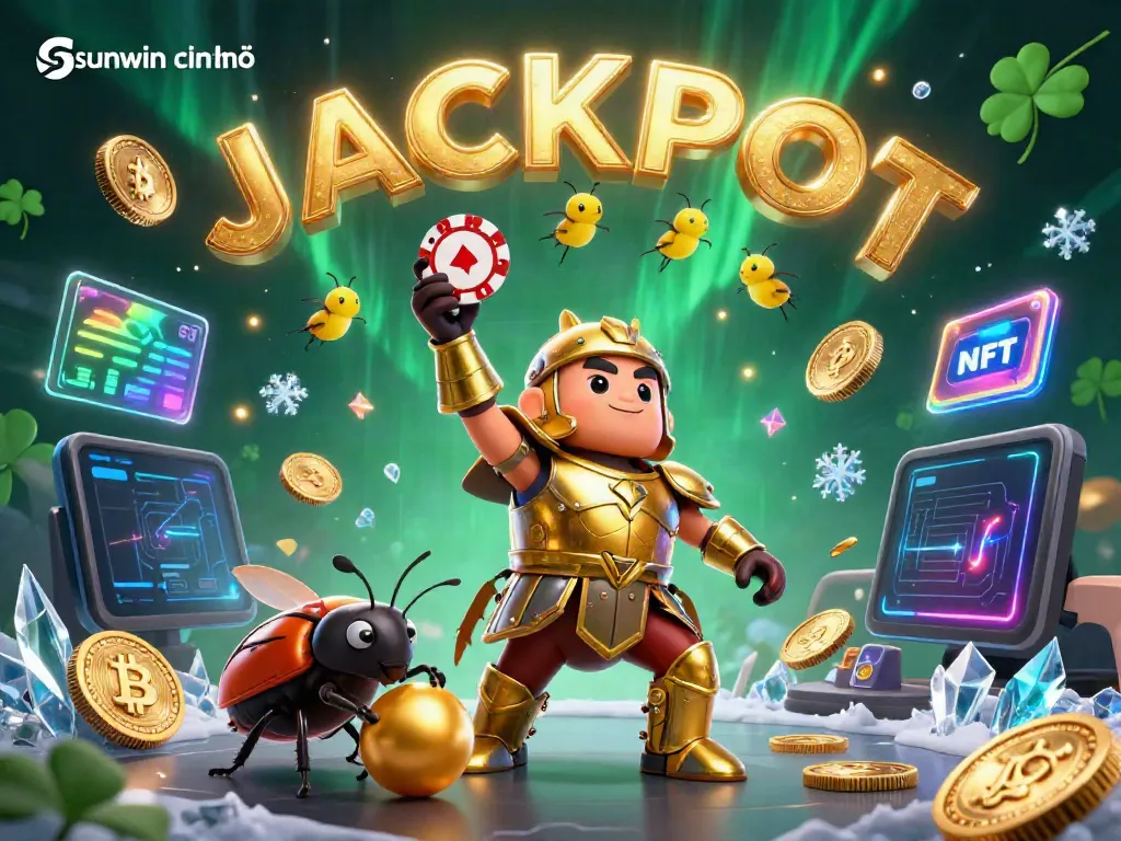 Experience the excitement at sunwin chính chủ with a victorious beetle celebrating a jackpot in this vibrant casino scene.