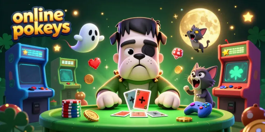 Experience immersive online pokies gameplay in a vibrant 3D illustration with characters and gaming elements.