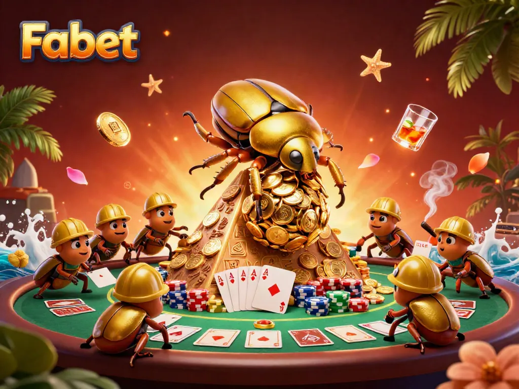 Experience exhilarating gameplay at Fabet with a golden beetle-themed casino illustration showcasing dynamic betting elements.