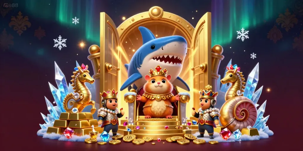 Experience the gold rush with Go88's vibrant casino atmosphere, featuring gem-filled treasures and a royal hamster king.