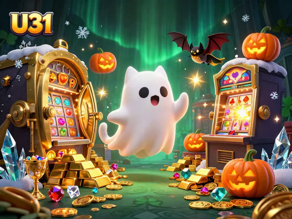 Experience winning strategies at U31 with a vibrant casino atmosphere featuring ghostly characters and treasure.