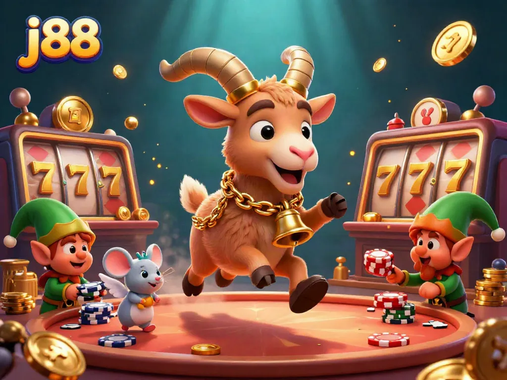 Engage in thrilling j88 online casino games featuring festive characters in a dynamic 3D environment.
