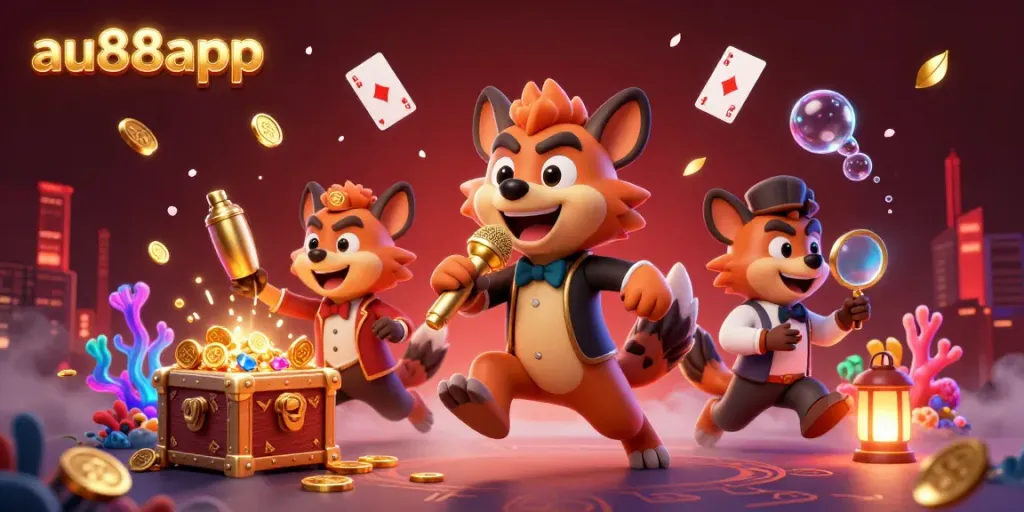 Experience the excitement of au88app with hyenas in a comedy casino club scene featuring vibrant characters and colorful casino elements.