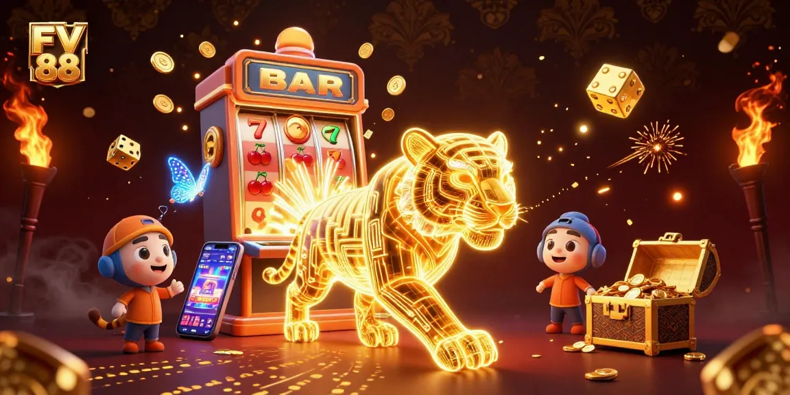Spin wins with FV 88 in a vibrant casino setting filled with jackpots and excitement.