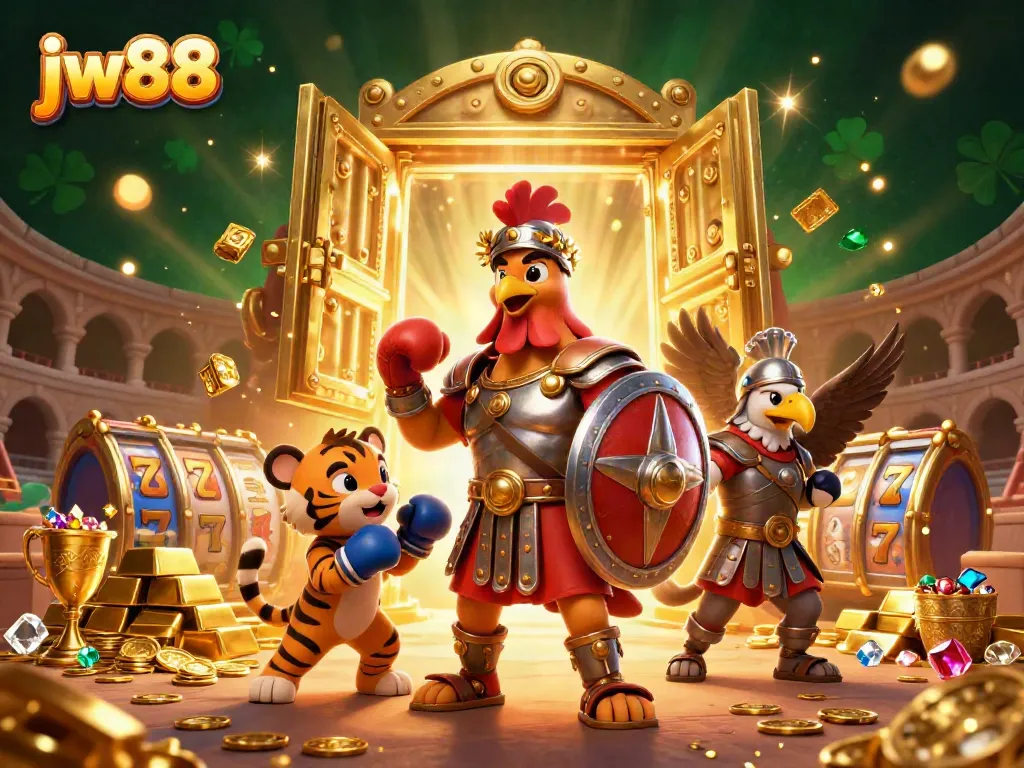 Experience thrilling gameplay at JW88 featuring vibrant characters and slot machines.
