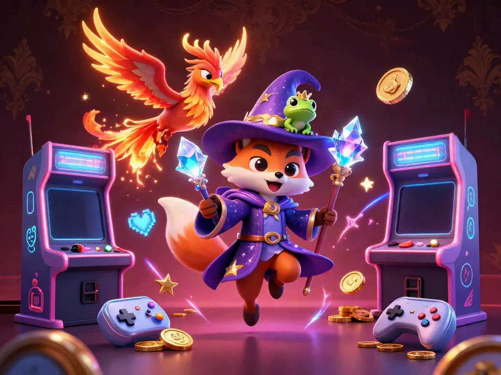 Experience the thrill of KP88 with a magical 3D illustration of gaming characters amidst vibrant casino elements.