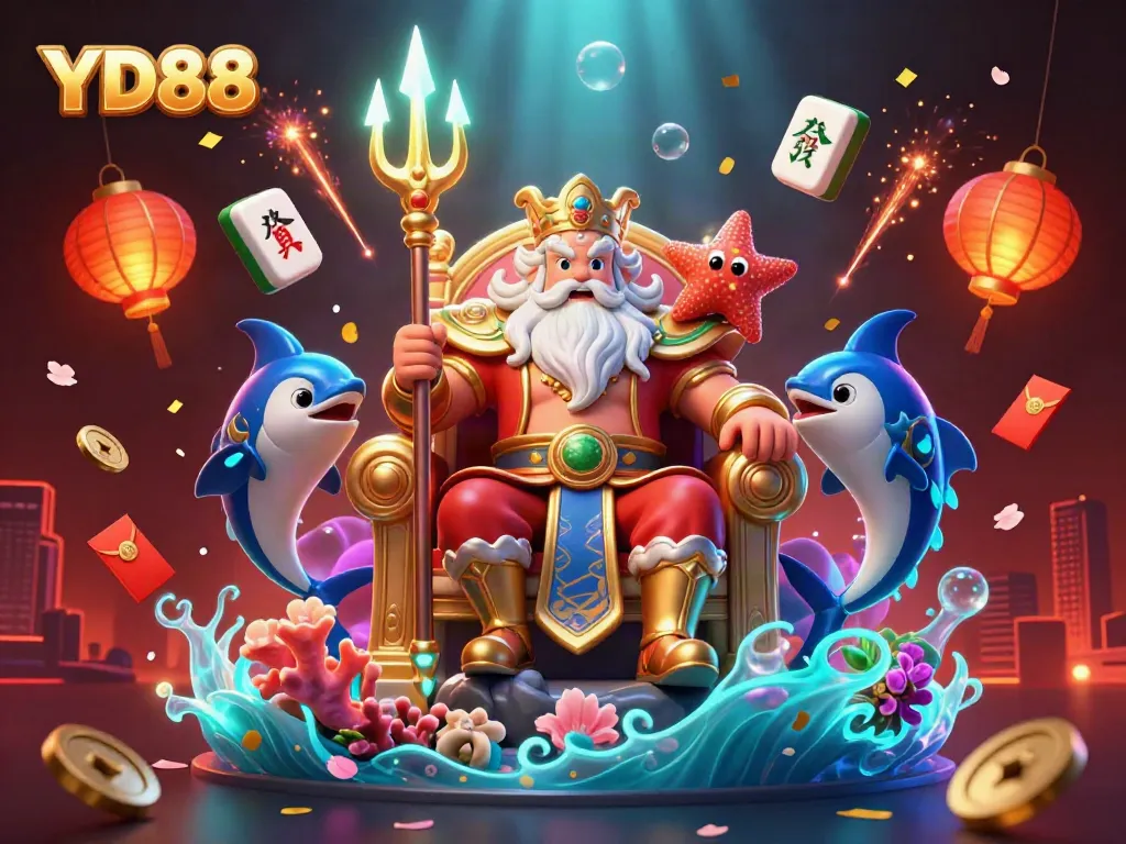 Experience the thrill of YD88 with Neptune and a samurai, surrounded by vibrant gaming elements.