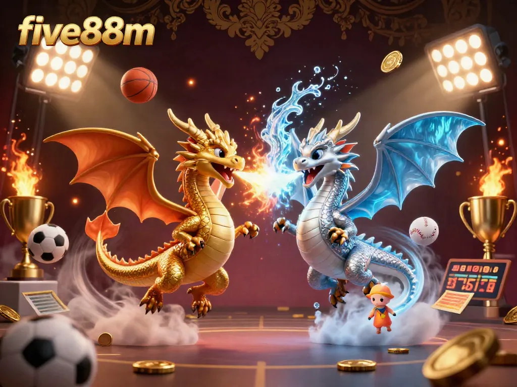 Engage with five88m through an exhilarating 3D illustration of dragons in action, featuring energy and dynamic gambling elements.