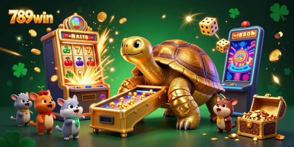 Experience the excitement of 789win with an immersive illustrated casino scene filled with vibrant games and winning moments.