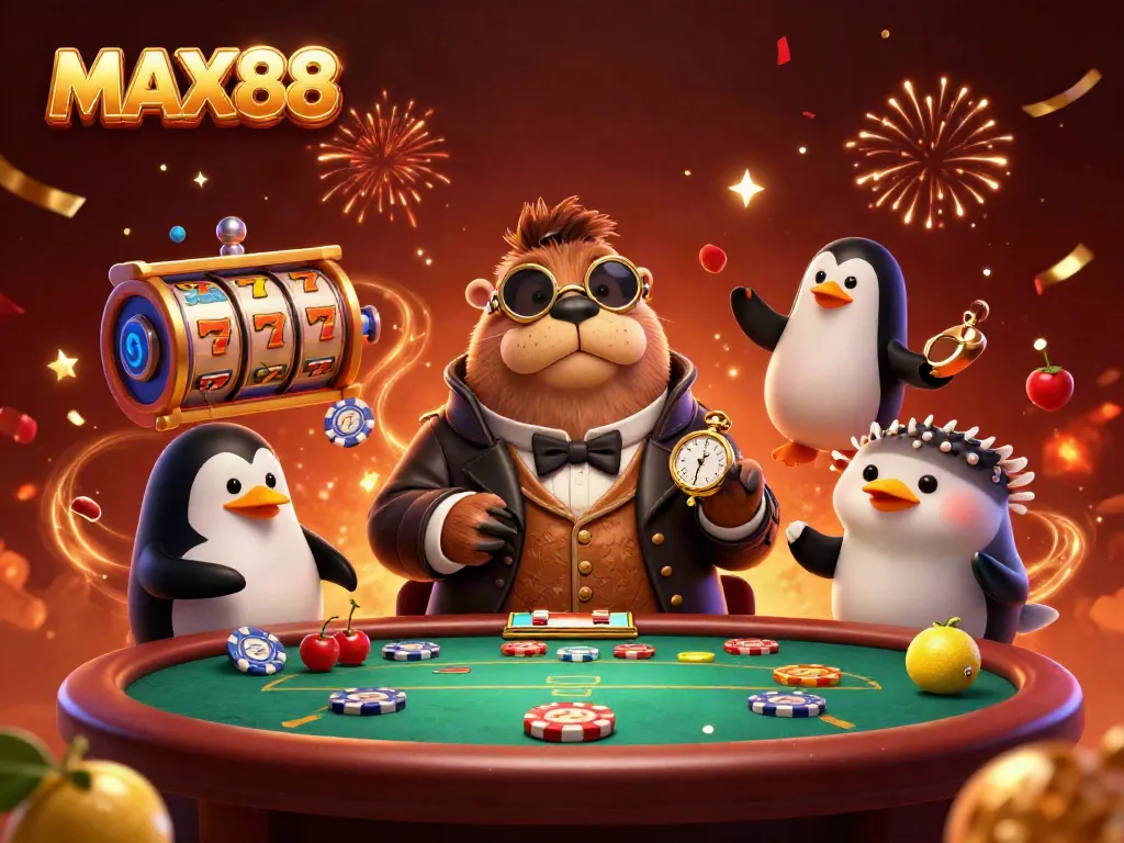 Experience exciting casino gaming at MAX88 with vibrant 3D characters and dynamic slot elements