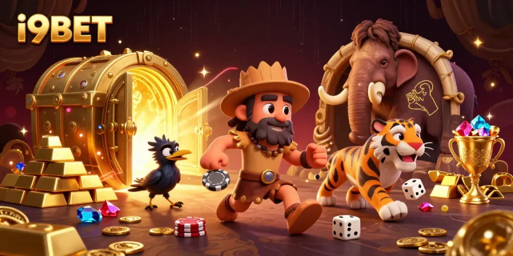 Experience thrilling gameplay with i9BET in a vibrant, prehistoric casino scene.