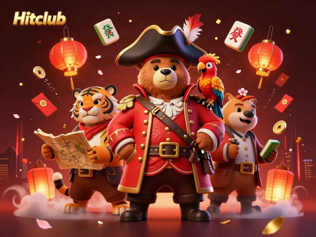 Engage with Hitclub's thrilling atmosphere through a vibrant 3D pirate scene filled with casino elements.
