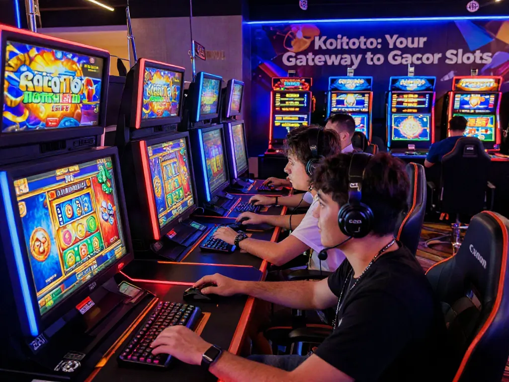 Koitoto online gaming players engaged in vibrant slot machines in a lively digital casino.