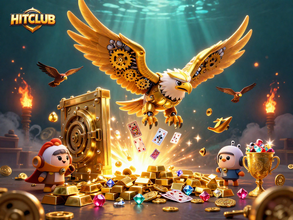 Engage in dynamic gameplay at HITCLUB, featuring vibrant 3D characters and sparkling treasures!