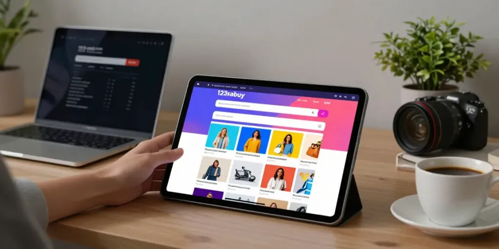 Engaging user shopping online at 123sabuy เว็บหลัก in a vibrant digital interface.