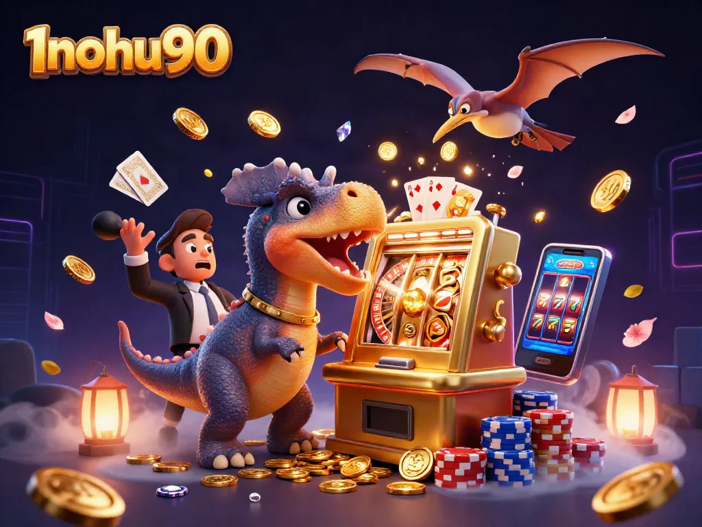 Experience excitement with 1nohu90 as pachycephalosaurus wins slot jackpots in a vibrant casino scene.
