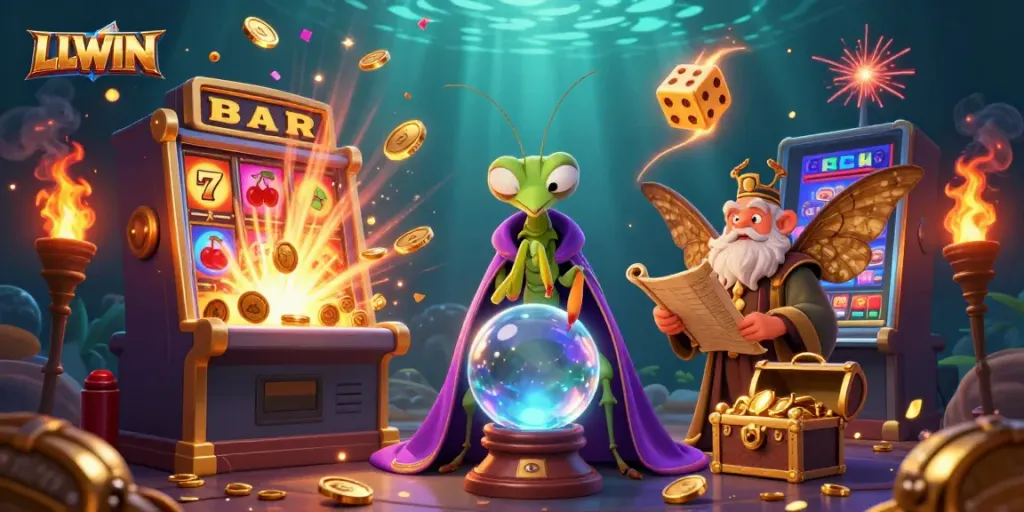Experience thrilling jackpots with LLWIN's vibrant casino magic in this 3D illustration.