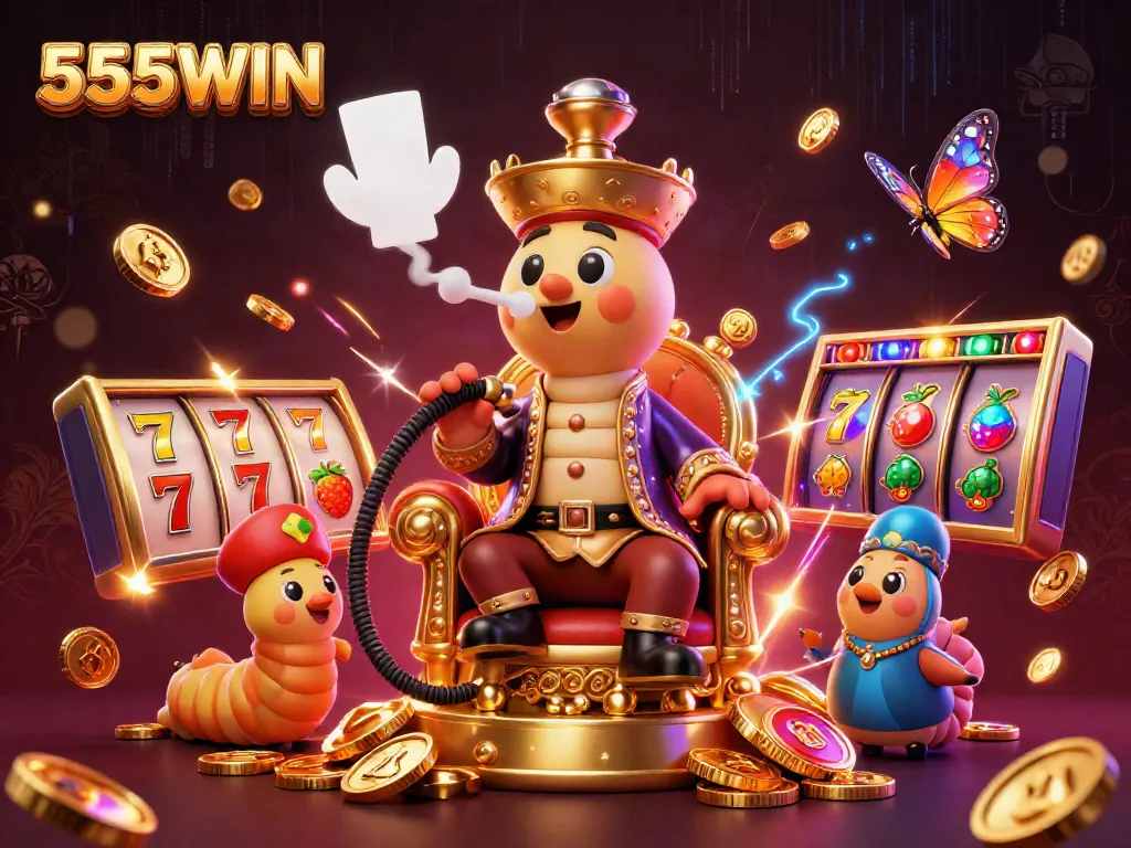 Playing exciting slots at 555WIN while an enormous caterpillar sultan emits smoke rings.