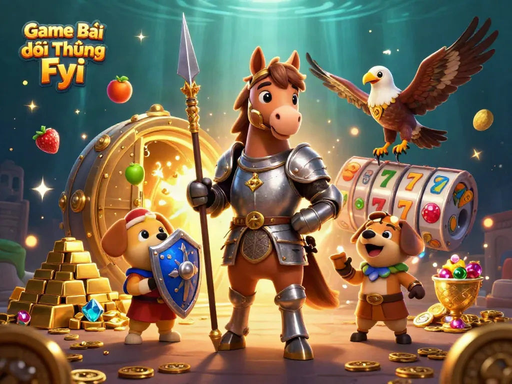 Experience thrilling gameplay in Game Bài Đổi Thưởng Fyi with knights and treasures in a vibrant scene.