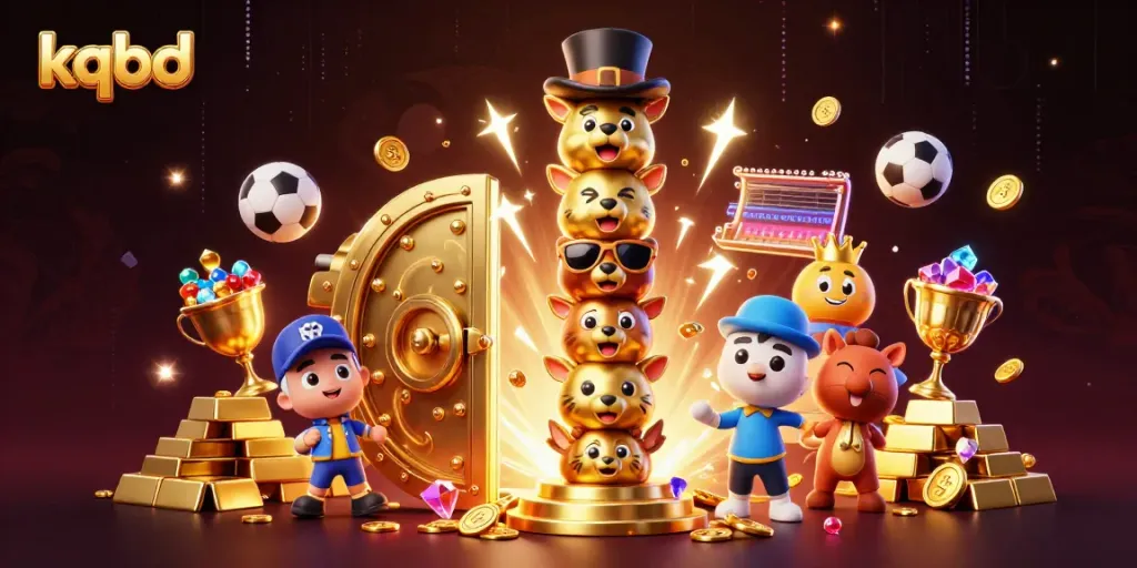 The kqbd platform showcases ultra-detailed sports betting elements infused with vibrant energy, featuring a golden totem pole.