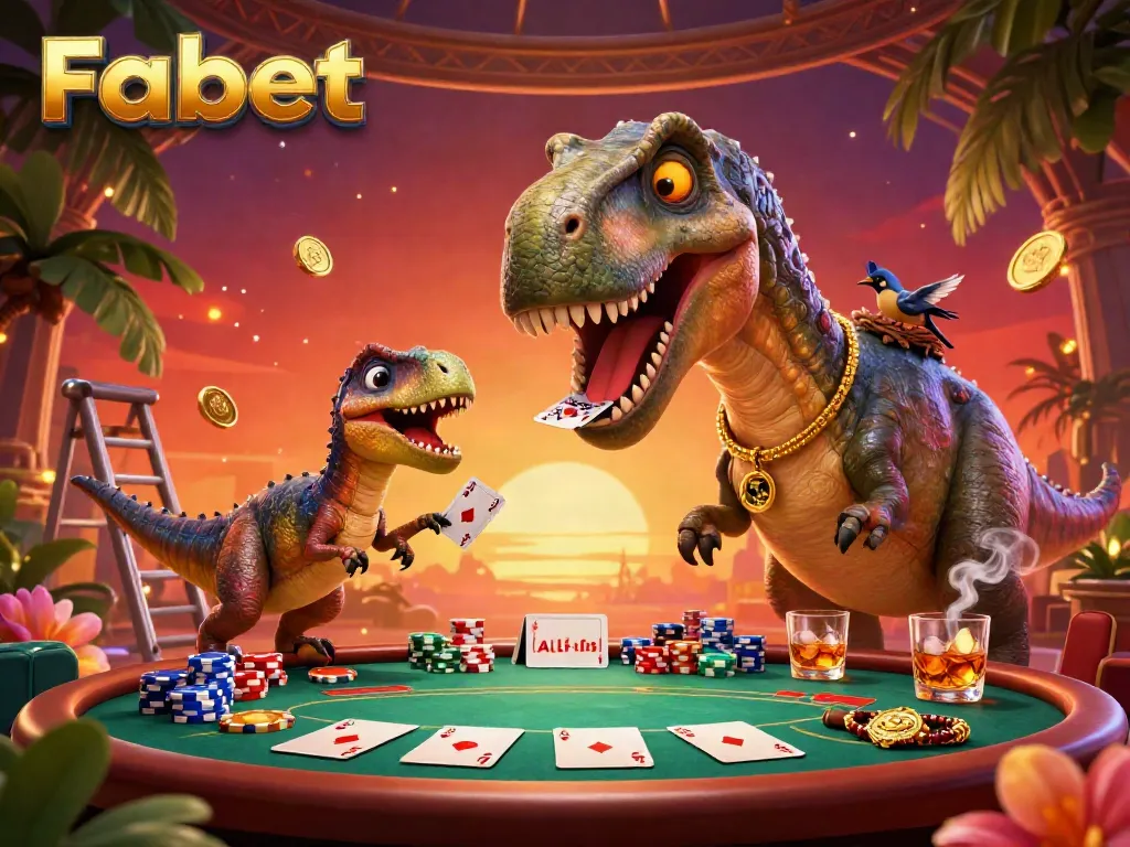 Experience Fabet's vibrant casino atmosphere with playful characters and engaging poker action.