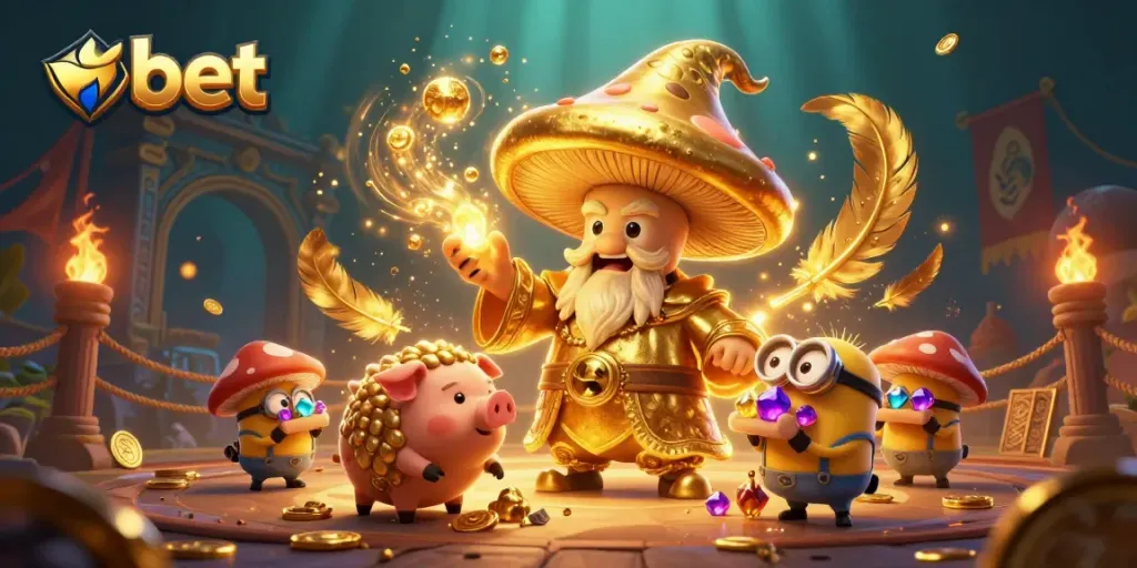 Experience nbet's thrilling magic with a golden wizard, treasure pig, and gem-carrying minions.