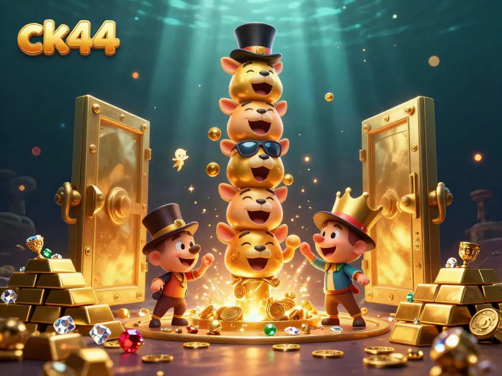 Engage with ck44's vibrant casino world through a whimsical totem and treasure scene.