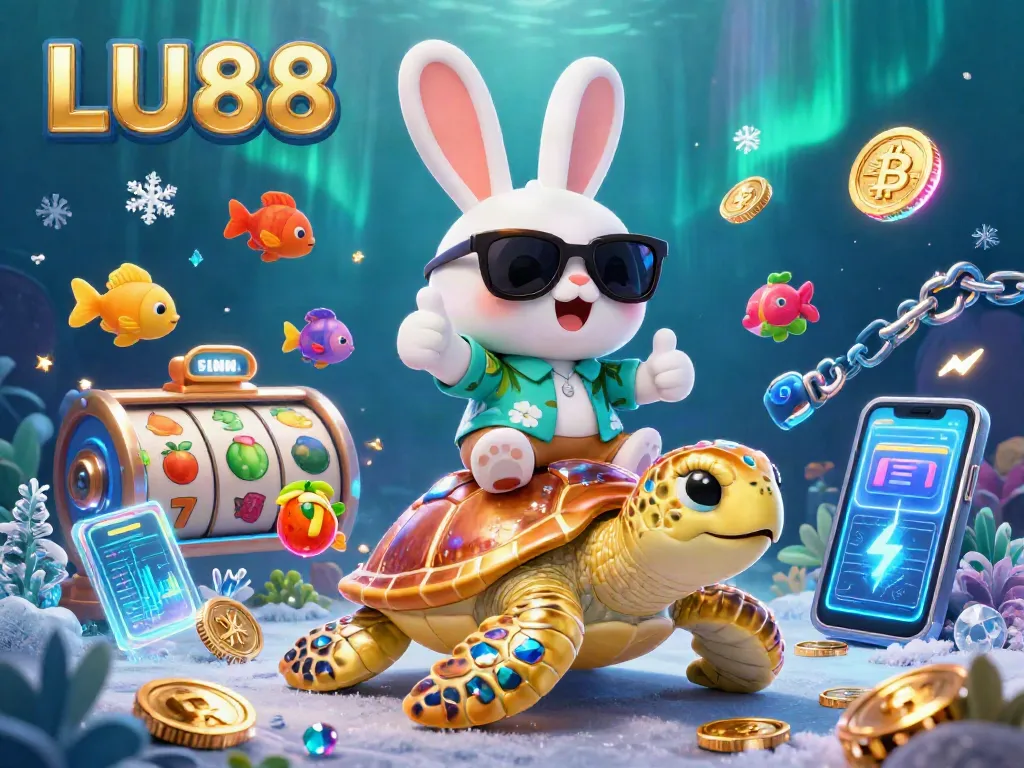 Experience the excitement of LU88 with a vibrant casino scene featuring dynamic slot elements.
