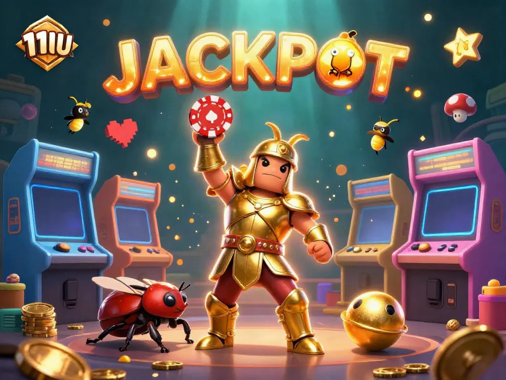 Experience thrilling wins with 11UU in this vibrant casino scene featuring playful characters and gaming elements.
