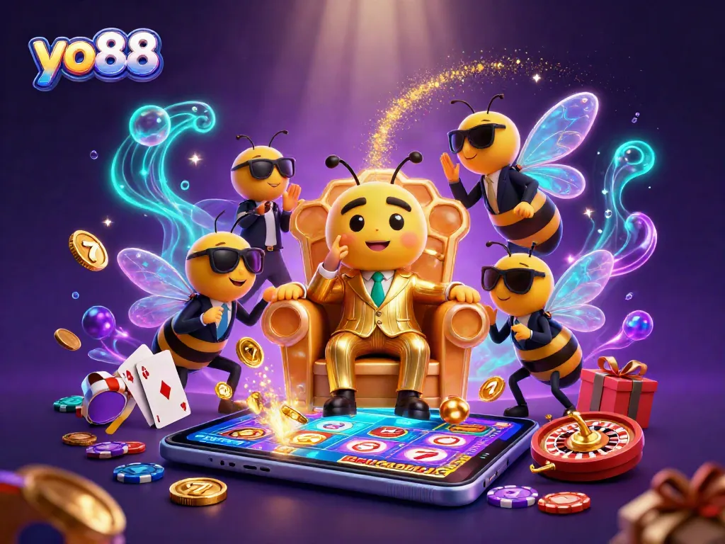 Experience the thrill of yo88 with a vibrant, engaging scene featuring casino elements and animated characters.