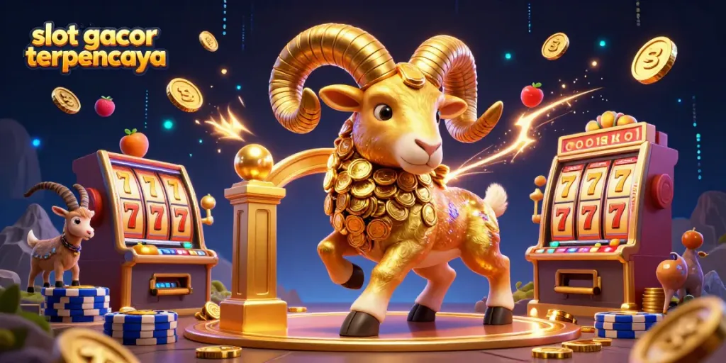 Experience the thrill of slot gacor terpercaya with dynamic 3D golden ram and colorful slot elements.
