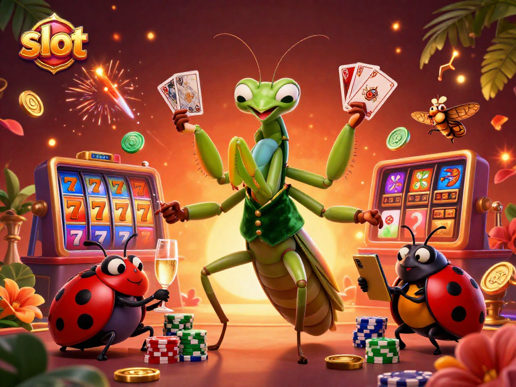 Engage in thrilling slot games with a vibrant 3D casino illustration featuring dynamic characters and action.