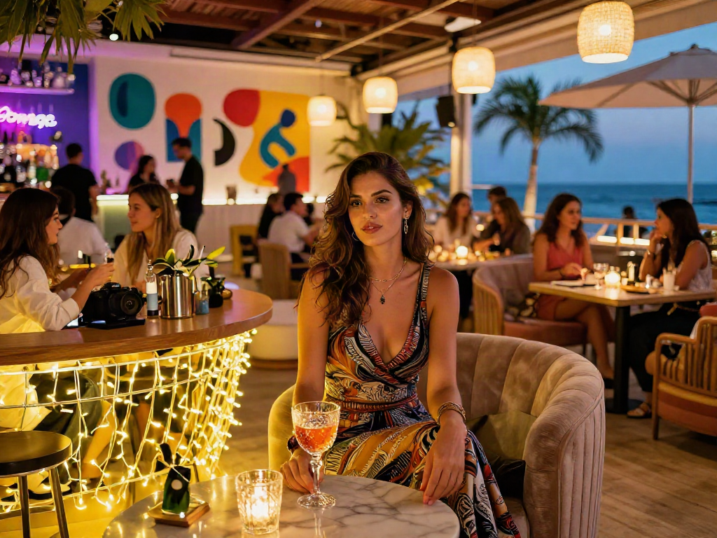 Antalya Eskort enjoying a night out in a vibrant lounge with elegant ambiance.