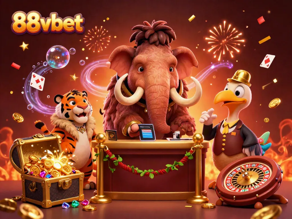 Engage in thrilling winning strategies at 88vbet with a vibrant casino scene featuring unique characters and elements.