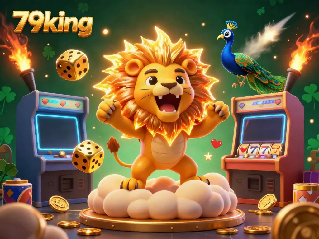 Experience thrilling gameplay with 79king's vibrant gaming scene featuring a roaring sun lion and dazzling casino elements.