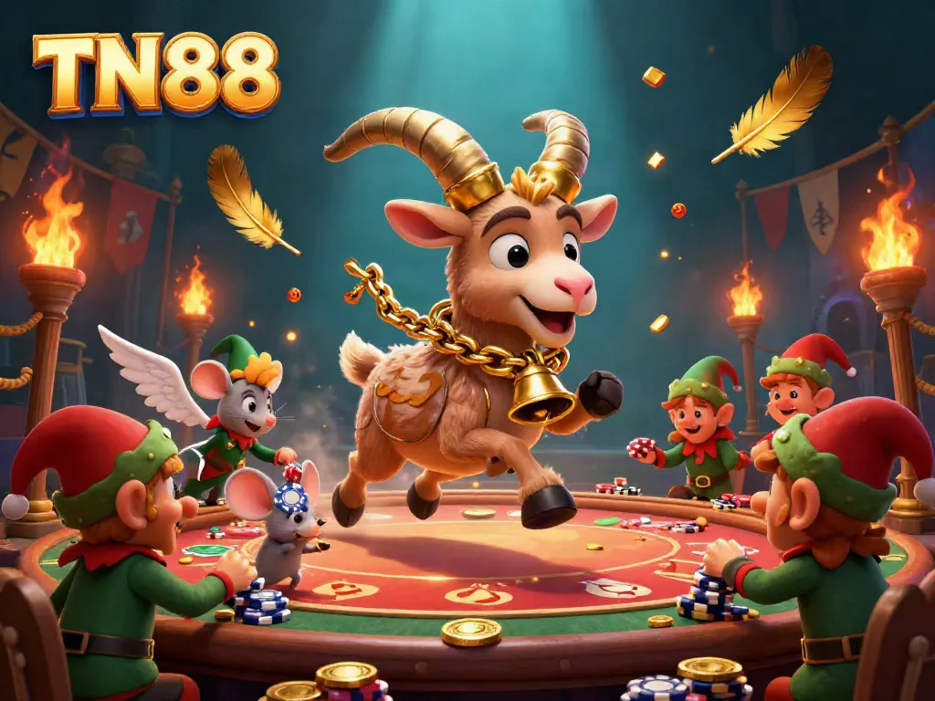 Engage in thrilling games at TN88 with a lively casino atmosphere, featuring characters and vibrant elements.